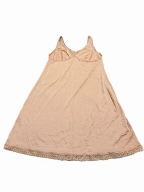 80s/90s Italian Vintage Nylon Lace Trim Midi Slip Dress (Tan/Nude) Size L